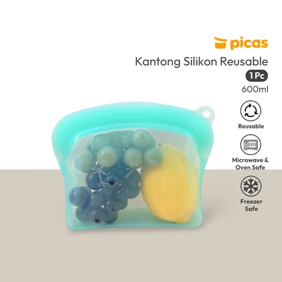 Gambar Picas Kantong Wadah Makanan Reusable Silikon 600 ml - Hijau