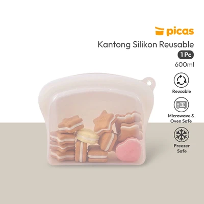 Gambar Picas Kantong Wadah Makanan Reusable Silikon 600 ml Transparan