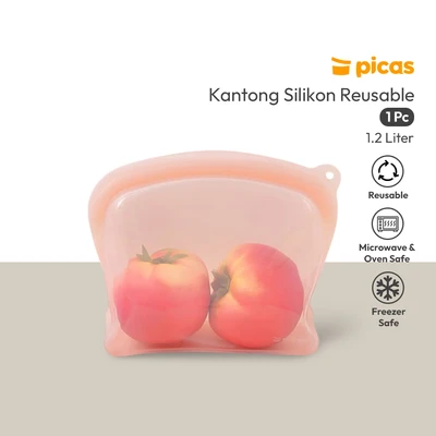 Gambar Picas Kantong Wadah Makanan Silikon Reusable 1.2 Liter - Pink