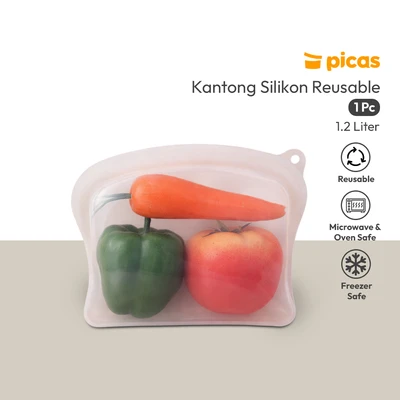 Gambar Picas Kantong Wadah Makanan Silikon Reusable 1.2 Liter Transparan