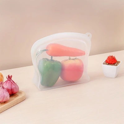 Gambar Picas Kantong Wadah Makanan Silikon Reusable 1.2 Liter Transparan