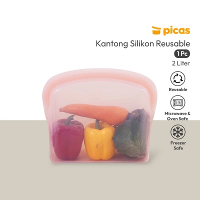 Gambar Picas Kantong Wadah Makanan Silikon Reusable 2 Liter - Pink