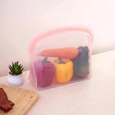 Gambar Picas Kantong Wadah Makanan Silikon Reusable 2 Liter - Pink