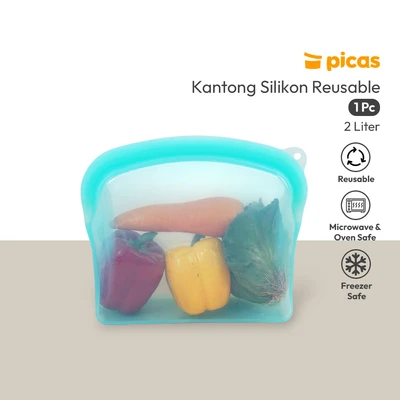 Gambar Picas Kantong Wadah Makanan Silikon Reusable 2 Liter - Hijau