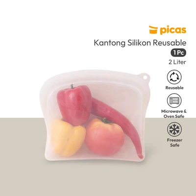Gambar Picas Kantong Wadah Makanan Silikon Reusable 2 Liter Transparan