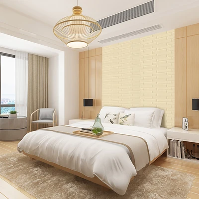Gambar Forhom 69x19.5x0.7 cm Wallpaper 3D Pu Leather Brick - Krem