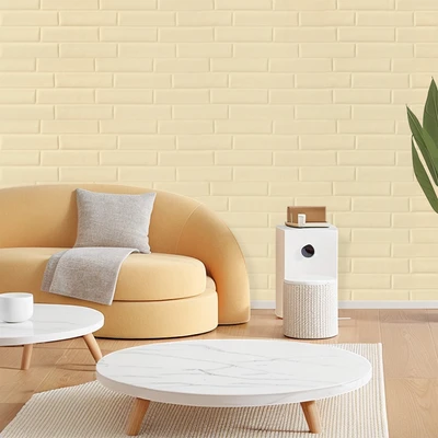 Gambar Forhom 69x19.5x0.7 cm Wallpaper 3D Pu Leather Brick - Krem