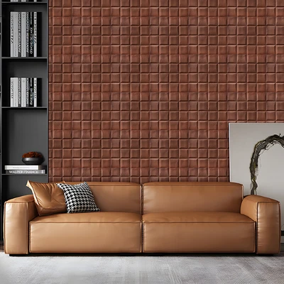 Gambar Forhom 35x35x0.7 cm Wallpaper 3D Pu Leather Square - Cokelat Tua