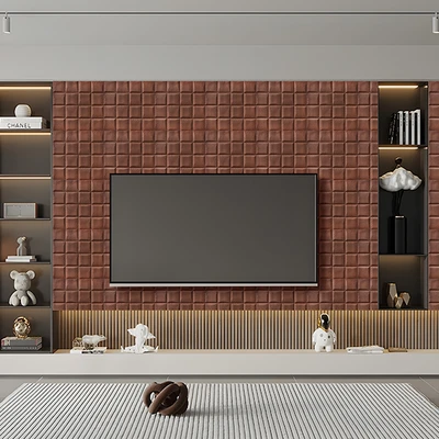 Gambar Forhom 35x35x0.7 cm Wallpaper 3D Pu Leather Square - Cokelat Tua