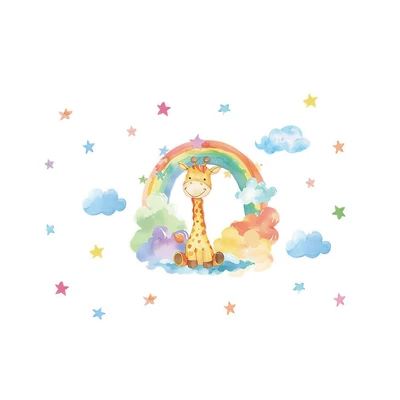 Gambar Forhom Stiker Dinding Giraffe Rainbow 80x60 cm