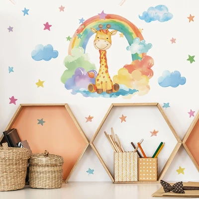 Gambar Forhom Stiker Dinding Giraffe Rainbow 80x60 cm