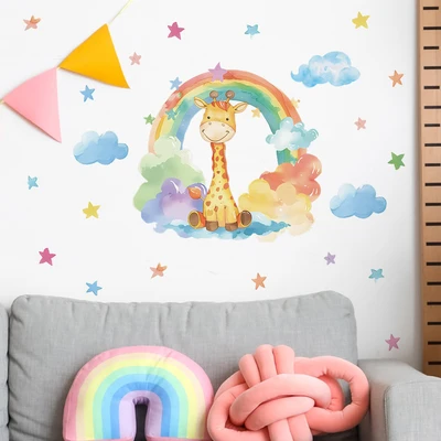 Gambar Forhom Stiker Dinding Giraffe Rainbow 80x60 cm