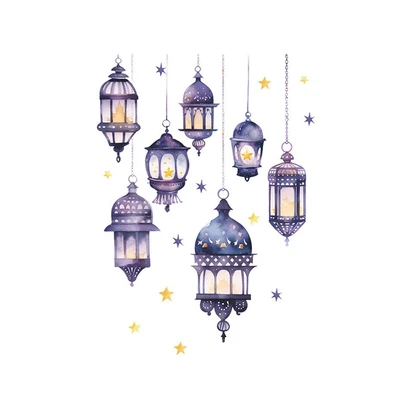 Gambar Forhom Stiker Dinding Nite Lanterns - Ungu
