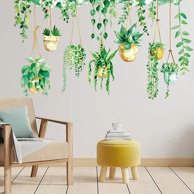 Gambar Forhom Stiker Dinding Hanging Plants Pot - Hijau