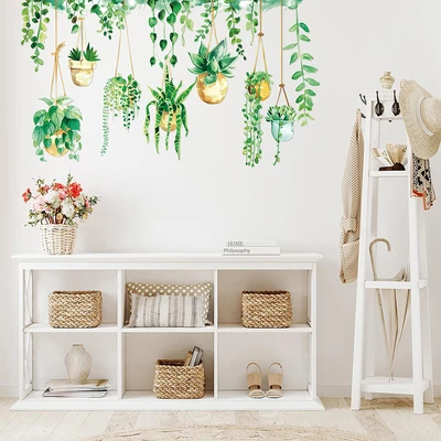 Gambar Forhom Stiker Dinding Hanging Plants Pot - Hijau