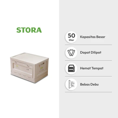 Gambar Stora Hako Kotak Penyimpanan Lipat 50 Liter - Krem Beige