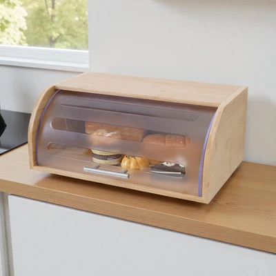 Gambar Culinart Debosch Tempat Roti Bambu Dengan Tutup 40.5x27x17 cm Transparan - Cokelat Natural
