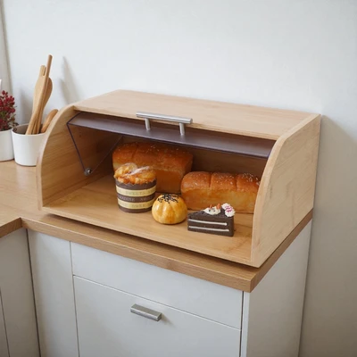 Gambar Culinart Debosch Tempat Roti Bambu Dengan Tutup 40.5x27x17 cm Transparan - Cokelat Natural