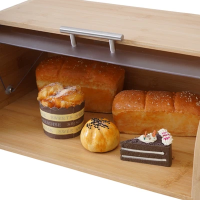 Gambar Culinart Debosch Tempat Roti Bambu Dengan Tutup 40.5x27x17 cm Transparan - Cokelat Natural