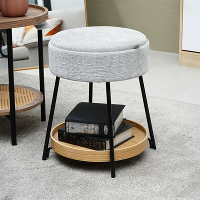 Fred Bangku Ottoman Fabric - Abu-abu