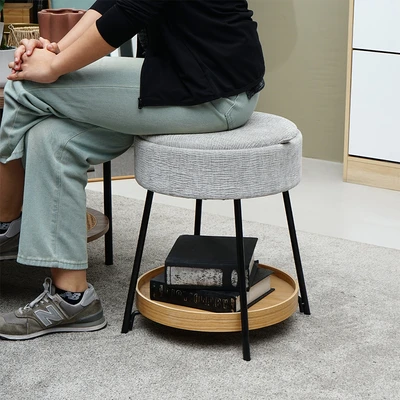Gambar Informa Fred Bangku Ottoman Fabric Round - Abu-Abu