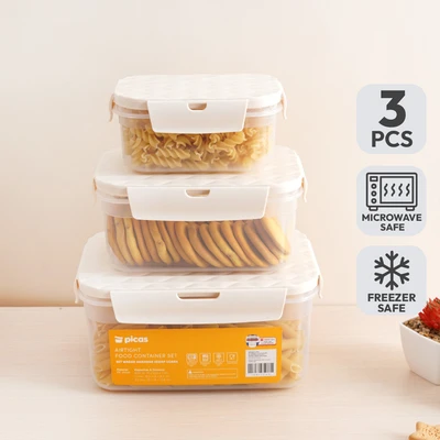 Gambar Picas Wave Wadah Makanan Plastik Set 3 pcs - Putih Ivory