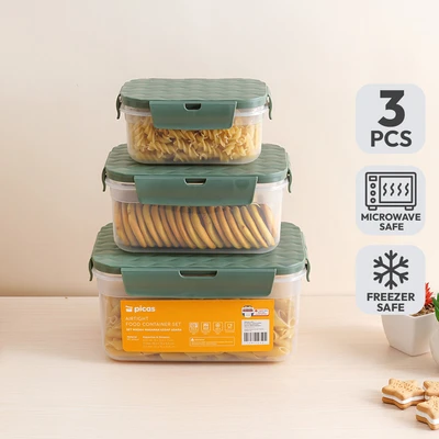 Gambar Picas Wave Wadah Makanan Plastik Set 3 pcs - Hijau