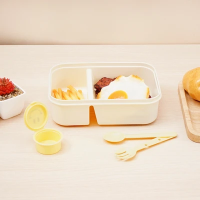 Gambar Picas Smiley Kotak Makan 2 Sekat Dengan Wadah Saus 900 ml - Kuning