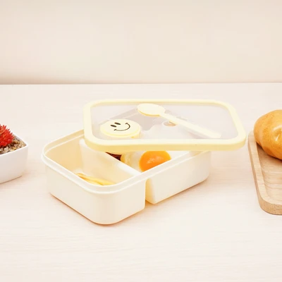Gambar Picas Smiley Kotak Makan 2 Sekat Dengan Wadah Saus 900 ml - Kuning