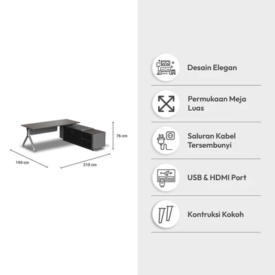 Gambar Sevati Volund Meja Kantor Right - Abu-Abu