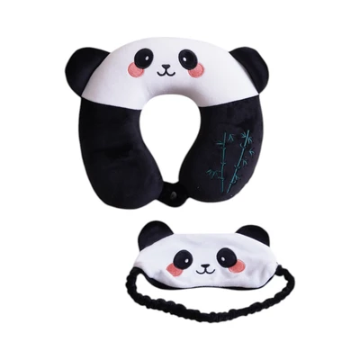 Gambar Passport Bantal Leher Anak Dengan Penutup Mata Panda - Hitam/Putih
