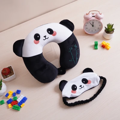 Gambar Passport Bantal Leher Anak Dengan Penutup Mata Panda - Hitam/Putih