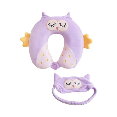 Gambar Passport Bantal Leher Anak Dengan Penutup Mata Owl - Ungu