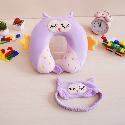 Gambar Passport Bantal Leher Anak Dengan Penutup Mata Owl - Ungu