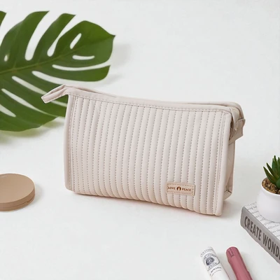 Gambar Ataru Tas Kosmetik PU Triangle - Krem Beige