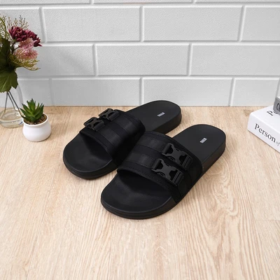 Gambar Ataru Ukuran 42 Sandal Pria Slides Double Buckle Strap - Hitam