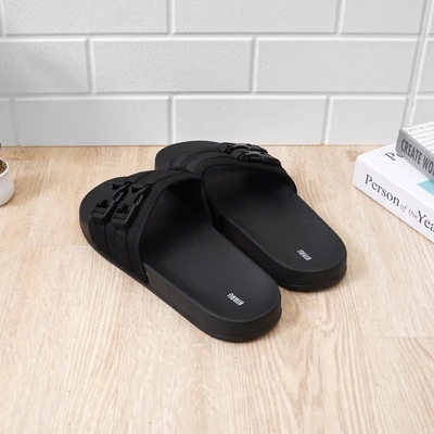 Gambar Ataru Ukuran 42 Sandal Pria Slides Double Buckle Strap - Hitam
