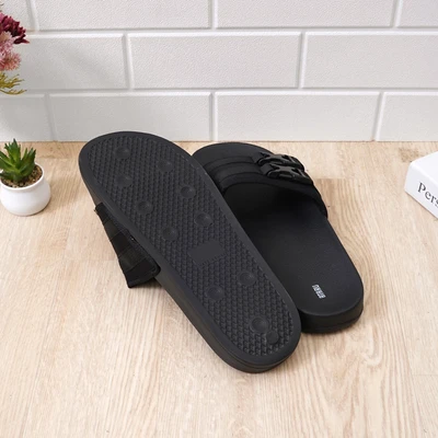 Gambar Ataru Ukuran 42 Sandal Pria Slides Double Buckle Strap - Hitam