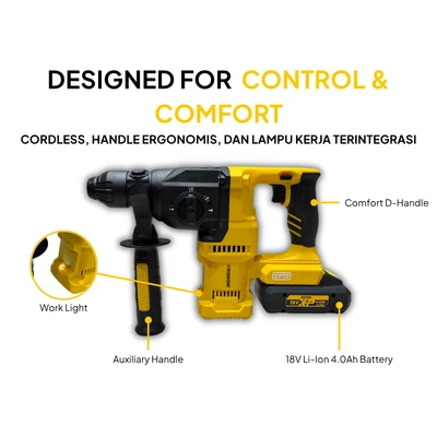 Gambar Krisbow Bor Listrik Rotary Hammer Cordless 26 mm Ircrh26 - Kuning
