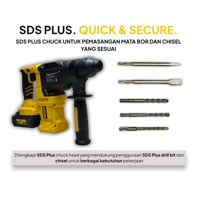 Gambar Krisbow Bor Listrik Rotary Hammer Cordless 26 mm Ircrh26 - Kuning