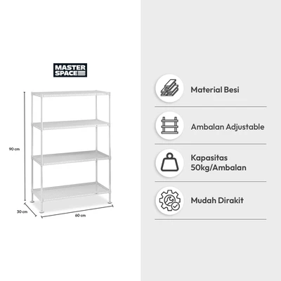 Gambar Masterspace Rak Besi 4 Tingkat Perforated 60x30x90 cm - Putih