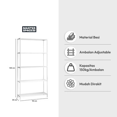 Gambar Masterspace Rak Besi 5 Tingkat Perforated 90x30x180 cm - Putih