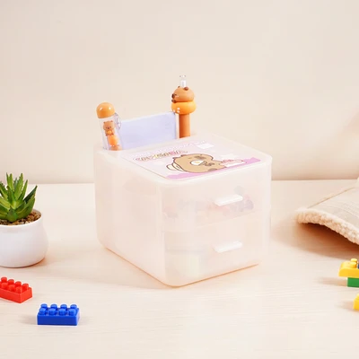 Gambar Ataru Laci Penyimpanan Mini 2 Tingkat Capybara - Pink