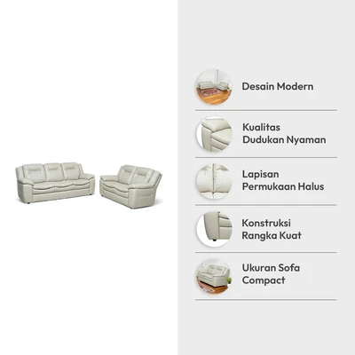 Gambar Informa Jacobsen Set Sofa Kulit 2 & 3 Seater - Abu-Abu Silver