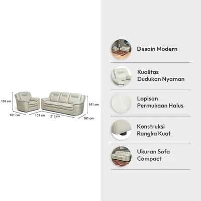 Gambar Informa Jacobsen Set Sofa Kulit 1 & 3 Seater - Abu-Abu Silver