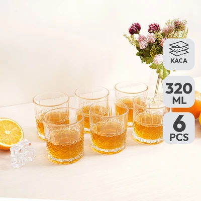 Gambar Culinart Diamond Gelas Whiskey Kaca 320 ml Set 6 Pcs Transparan