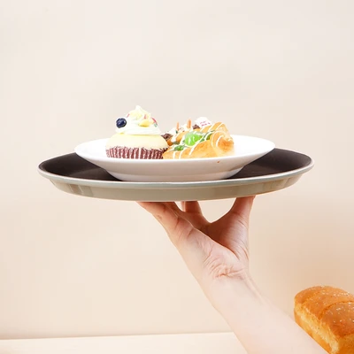 Gambar Culinart Nampan Saji Plastik Antiskid Round 28 cm - Cokelat