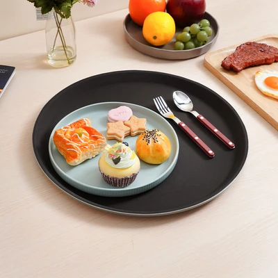 Gambar Culinart Nampan Saji Plastik Antiskid Round 35 cm - Cokelat