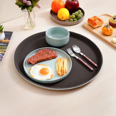 Gambar Culinart Nampan Saji Plastik Antiskid Round 40.5 cm - Cokelat