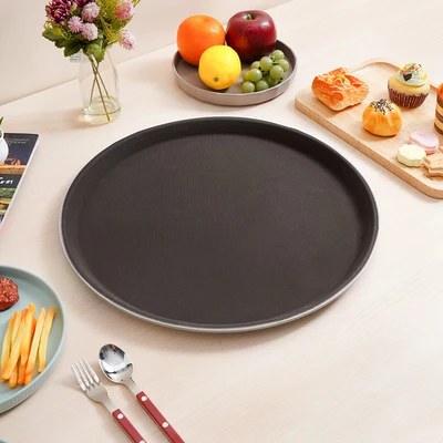 Gambar Culinart Nampan Saji Plastik Antiskid Round 40.5 cm - Cokelat